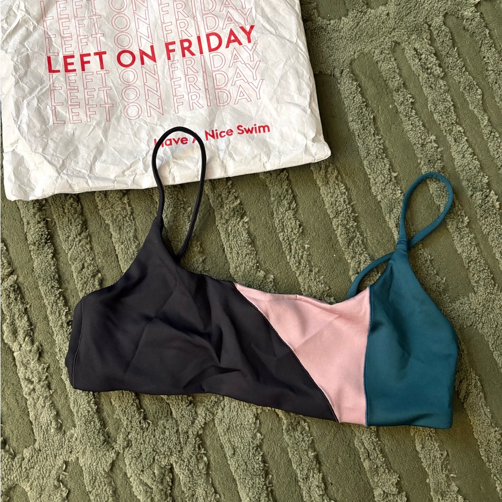 Left On Friday Colorblock Bikini Top - Black, Pink, Teal
